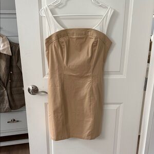 Maeve Tan and White Mini Dress